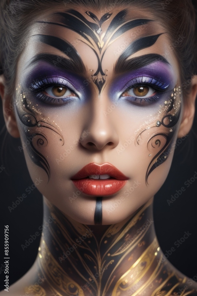 woman with painted face makeup woman with painted face makeup