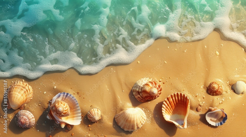 Starfish and seashell on the summer beach in sea water. Summer background. Summer time Starfish and seashell on the summer beach in sea water. Summer background. Summer time