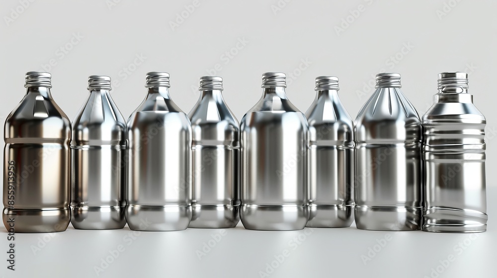 3D image of metal bottles in white background. 3D image of metal bottles in white background.