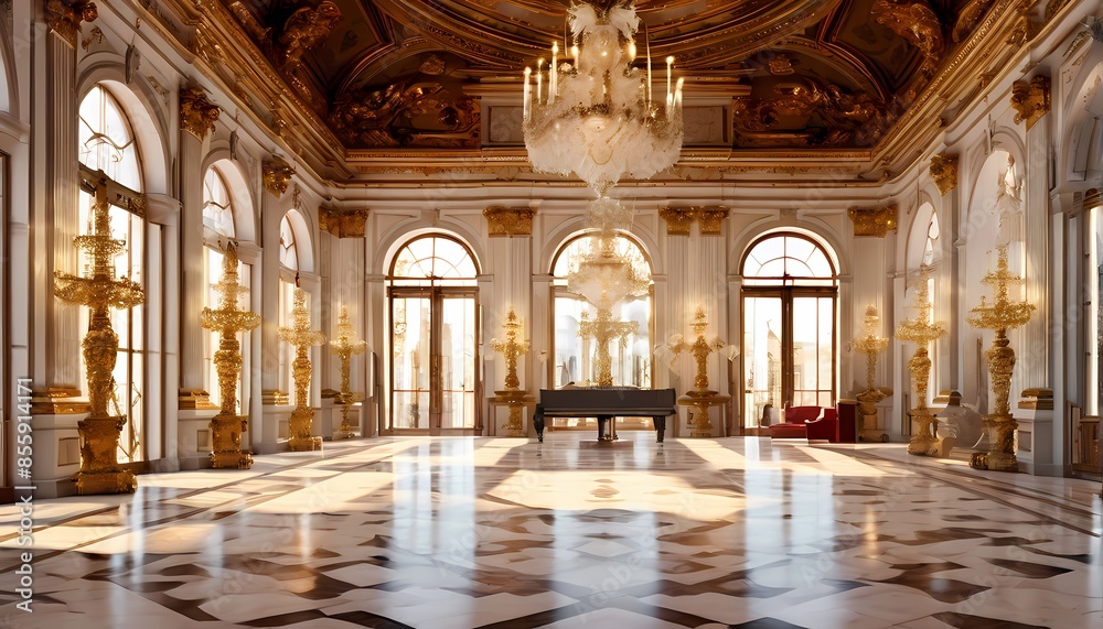 Fototapeta premium Royal palace lobby interior, Ai Generated