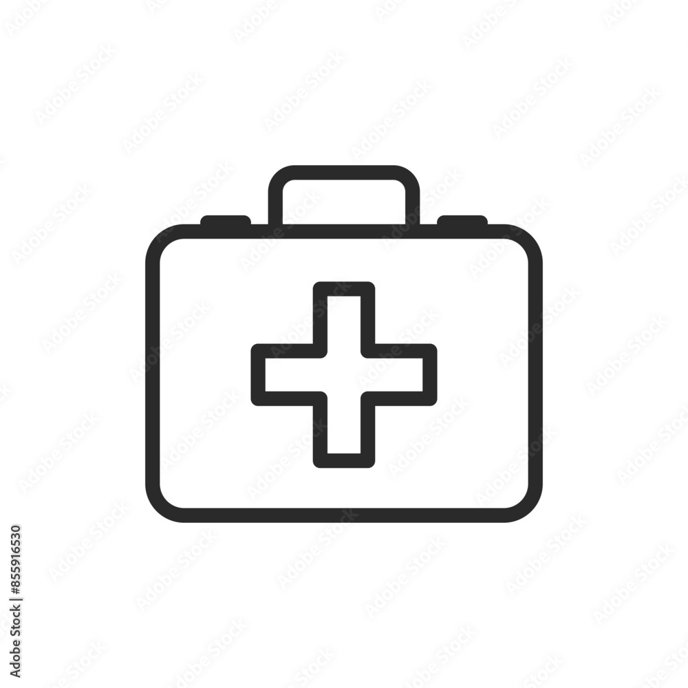 First aid kit, linear style icon. Box with a medical cross, emergency medical supplies. Editable stroke width. First aid kit, linear style icon. Box with a medical cross, emergency medical supplies. Editable stroke width.
