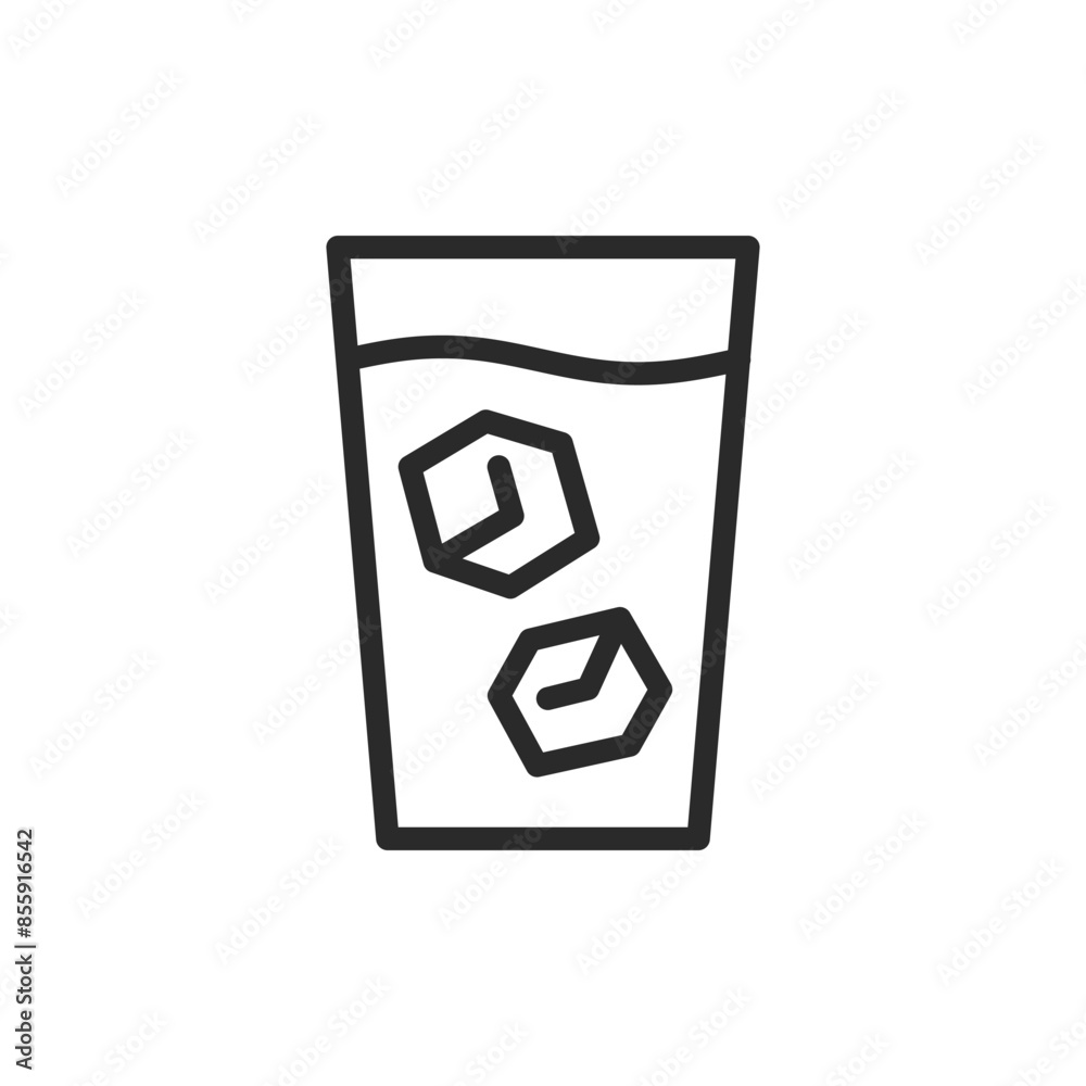 Glass with ice cubes, linear style icon. Beverage glass with ice cubes. Editable stroke width