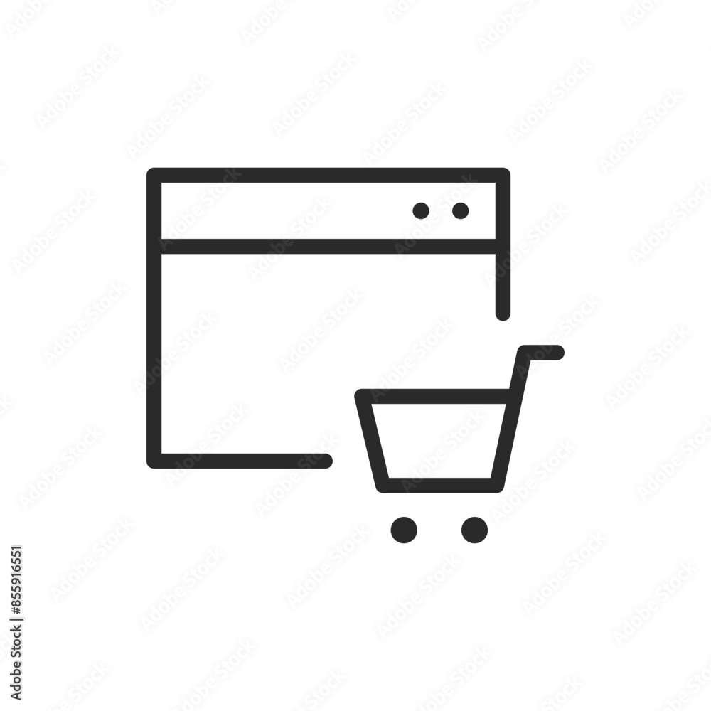 Online shopping, linear style icon. Browser page and shopping cart. Editable stroke width Online shopping, linear style icon. Browser page and shopping cart. Editable stroke width