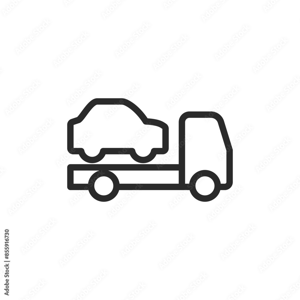 Fototapeta premium Tow truck, linear style icon. tow truck towing a car. Editable stroke width.