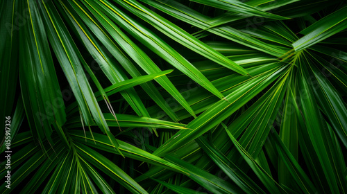 Striped of palm leaf, Abstract green texture background.