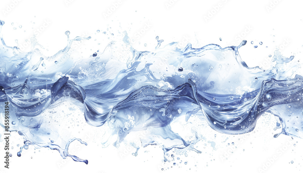 A dynamic and energetic display of swirling blue water splashes, creating a sense of motion and fluidity against a white background. A dynamic and energetic display of swirling blue water splashes, creating a sense of motion and fluidity against a white background.