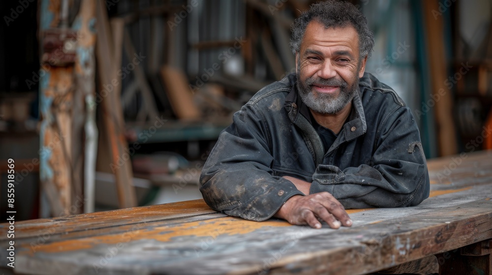 Smiling Artisan in Workshop: A Portrait of a Mature Craftsman at Work. Generative ai Smiling Artisan in Workshop: A Portrait of a Mature Craftsman at Work. Generative ai