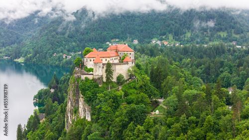 Wallpaper Mural Picturesque Bled Castle and Lake Bled Captured by Drone Torontodigital.ca