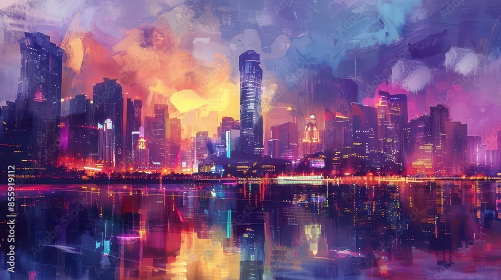 dynamic cityscape of chengdu china with vivid brush stroke texture and oil painting style dynamic cityscape of chengdu china with vivid brush stroke texture and oil painting style