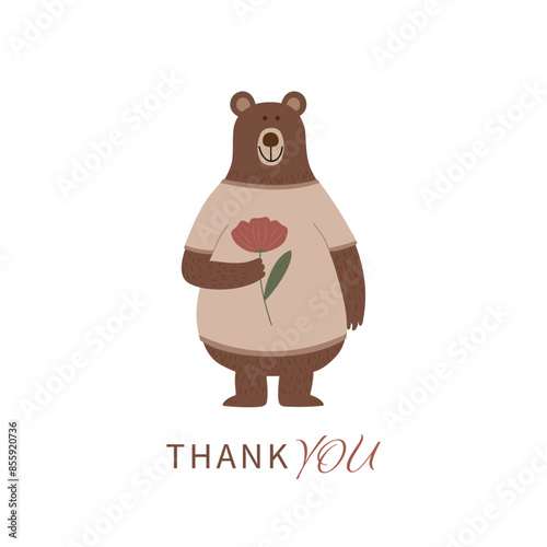 Thank you, bear with flower, beige