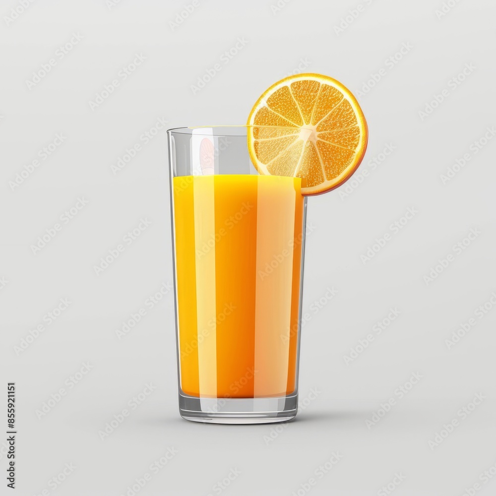 A tall glass of orange juice garnished with a fresh orange slice. A refreshing summer drink. A tall glass of orange juice garnished with a fresh orange slice. A refreshing summer drink.