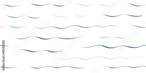 Seamless Wave Vector Pattern, watercolor water background. Wavy sea beach print, curly grunge paint lines.