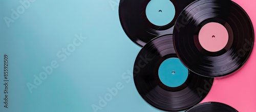 vinyl records isolated on pastel background ground  Isolated. Copy space image. Place for adding text and design