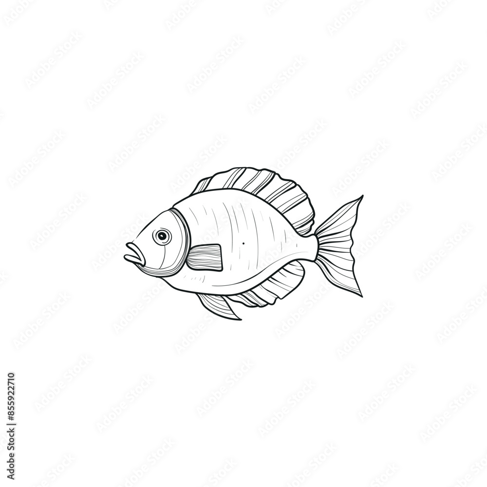 Obraz premium Ocean and Sea, Botanica illustration. Black ink, line, doodle style. 