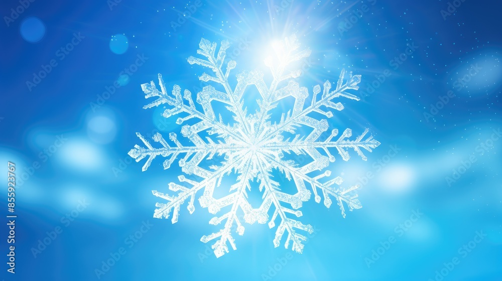snowflake with beautiful light and snowflakes on blue sky snowflake with beautiful light and snowflakes on blue sky