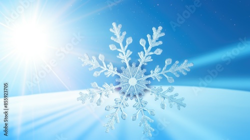 snowflake with beautiful light and snowflakes on blue sky
