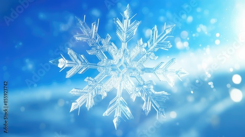 snowflake with beautiful light and snowflakes on blue sky