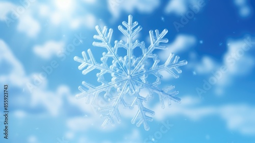 snowflake with beautiful light and snowflakes on blue sky