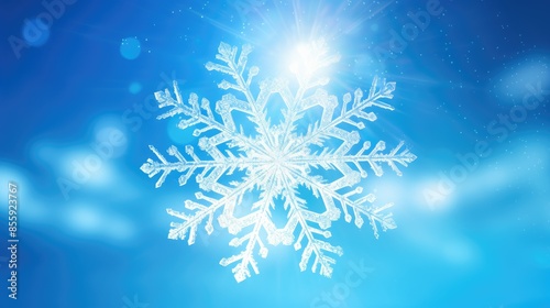 snowflake with beautiful light and snowflakes on blue sky