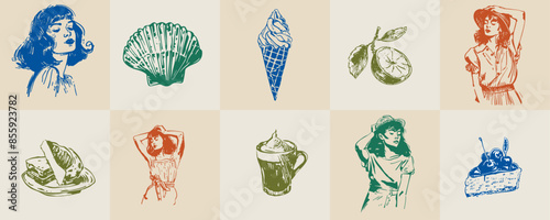 A minimalist collection of hand-drawn vector illustrations of food and beverage girls. Great for social media, posters, postcards, web design-11.eps