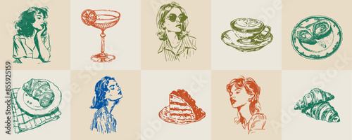 A minimalist collection of hand-drawn vector illustrations of food and beverage girls. Great for social media, posters, postcards, web design-4.eps