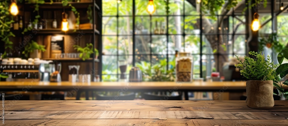 Selected focus empty brown wooden table and Coffee shop or restaurant blur background with bokeh image. for your photomontage or product display. Copy space image Selected focus empty brown wooden table and Coffee shop or restaurant blur background with bokeh image. for your photomontage or product display. Copy space image