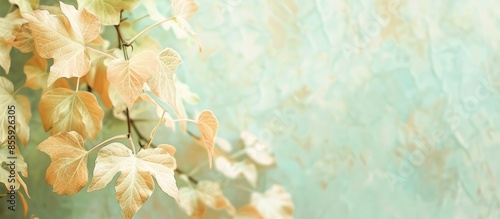 Autumn, plane tree. Yellowed leaves. pastel background. Copy space image. Place for adding text and design