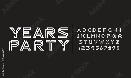 Years Party Creative font. Modern abstract digital tech font. Logo creative font, type, technology, movie, digital, music, movie, party, neon box. Fonts letter and number in vector format.