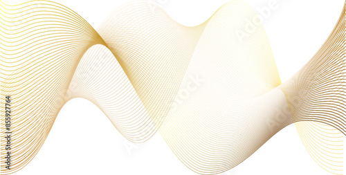 Gold line wave abstract vector background. White 3d golden swoosh detail luxury curved pattern design. Wavy magic light transparent fiber of yellow color flow texture.