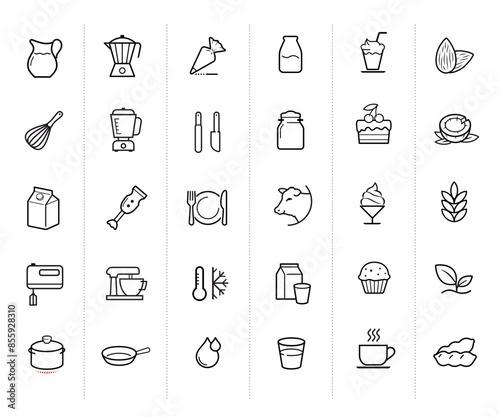 Milk based products set of icons. The outline icons are well scalable and editable. Contrasting elements are good for different backgrounds. EPS10.