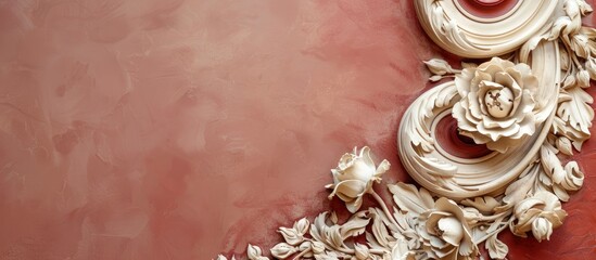 Right side of decorative border corner in a room design with a floral element. Copy space image. Place for adding text and design