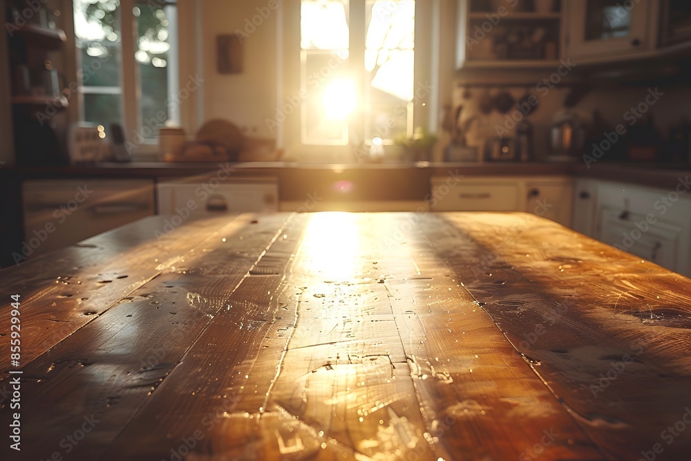 Sunlight on wooden kitchen table Sunlight on wooden kitchen table