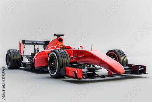 View on a red formula racing car on a white background