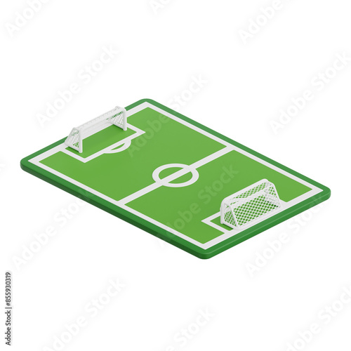 3D render soccer field icon illustration. Isolated on transparent background