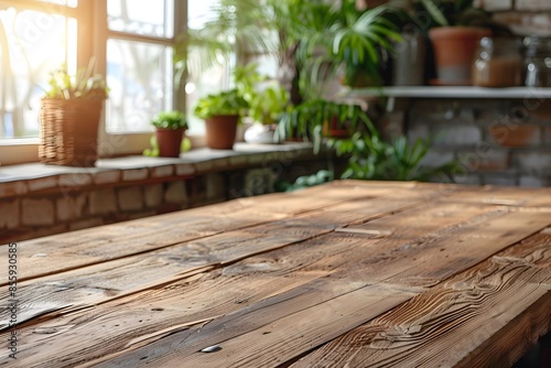 Potted plant on wooden table