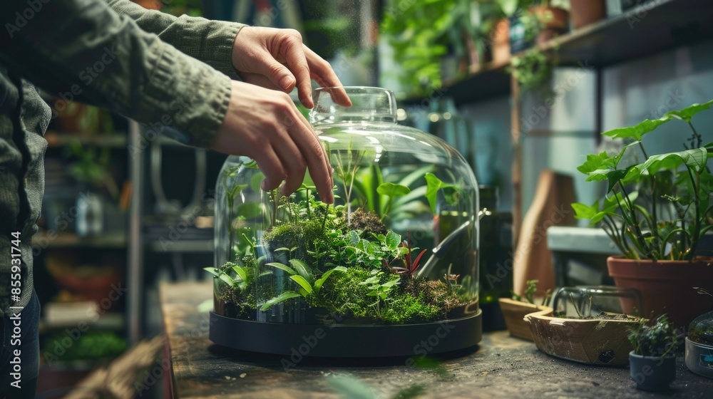 custom made wallpaper toronto digitalCrafting a Mini Ecosystem: Person Creating a DIY Terrarium in Glass Container