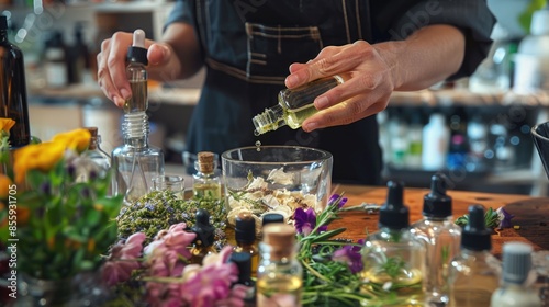 Obraz na płótnie Crafting Custom Scents: Individual Blending Essential Oils for DIY Perfume Making w salonie