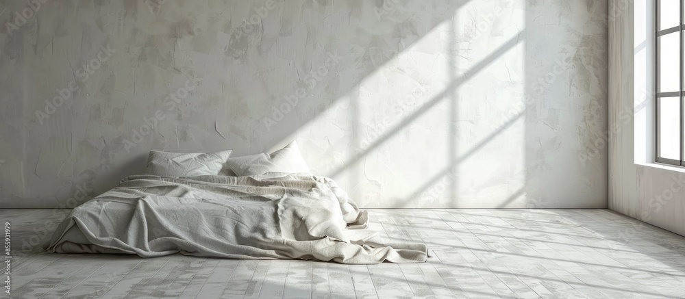 natural eco-friendly linen bed in the interior. Copy space image. Place for adding text and design natural eco-friendly linen bed in the interior. Copy space image. Place for adding text and design