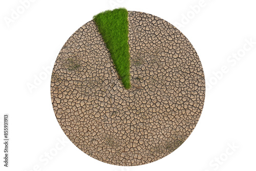 pie chart showing dry land with a small area of green forest, symbolizing deforestation and desertification photo