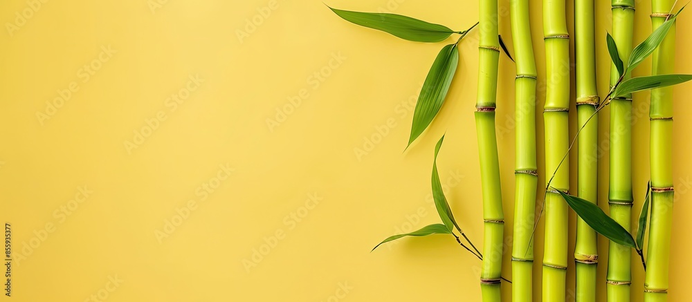 Naklejka premium Bamboo shoots pastel background Food People Spring. Copy space image. Place for adding text and design