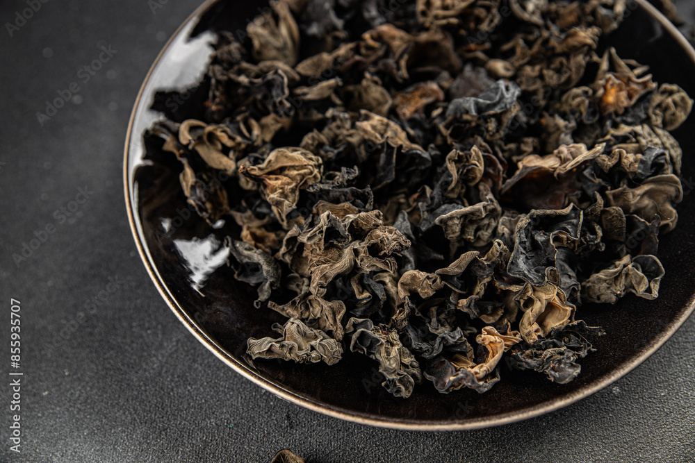 black fungus dried mushroom meal food snack on the table copy space food background rustic top view black fungus dried mushroom meal food snack on the table copy space food background rustic top view