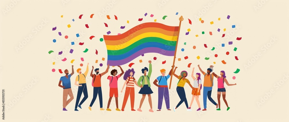 Vibrant Celebration of Diversity: Rainbow Flag at LGBTQ+ Pride Parade - Generative ai Vibrant Celebration of Diversity: Rainbow Flag at LGBTQ+ Pride Parade - Generative ai