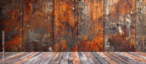 Old rusty zinc wall panel with rusty texture for background, Rusted galvanized iron plate vintage style decoration retro interior concept. Copy space image. Place for adding text and design