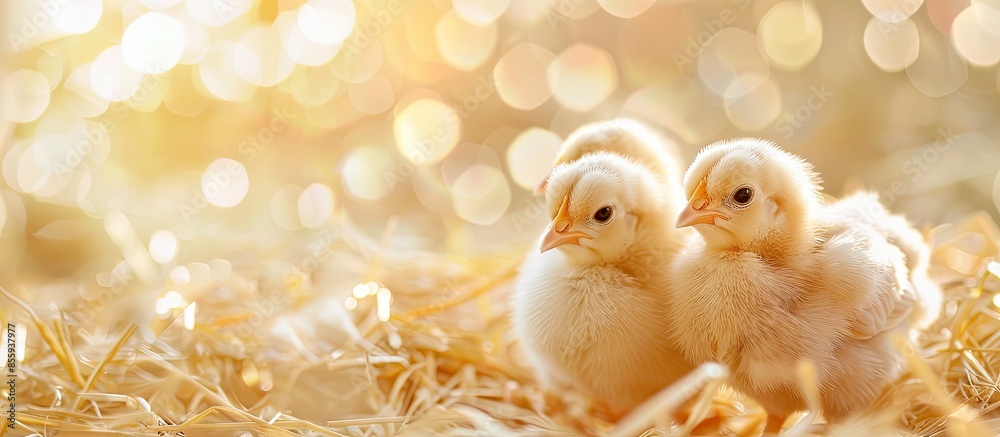 Little chickens in a farm. Copy space image. Place for adding text or design Little chickens in a farm. Copy space image. Place for adding text or design