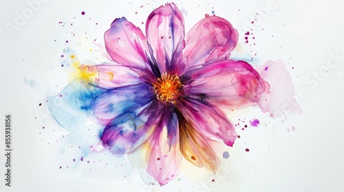 Watercolor cosmos square on white background