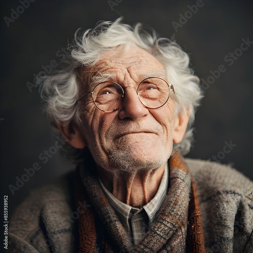 Elderly Man with Content Smile Exuding Life Satisfaction and Wisdom © Thares2020