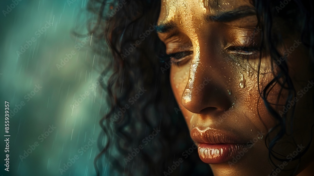 Emotionally Expressive Digital Portrait of a Pensive Woman with Tears