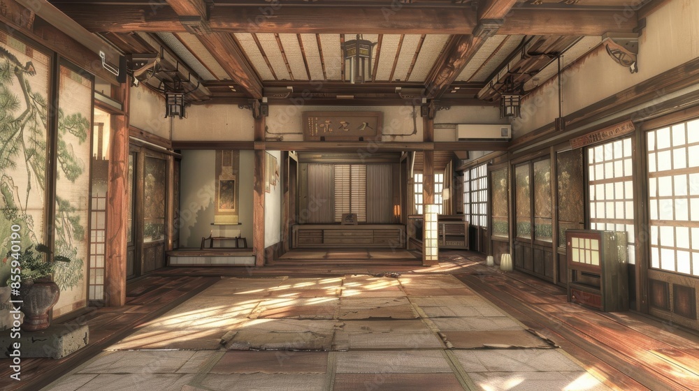 Wooden ceiling with exposed beams Wooden ceiling with exposed beams