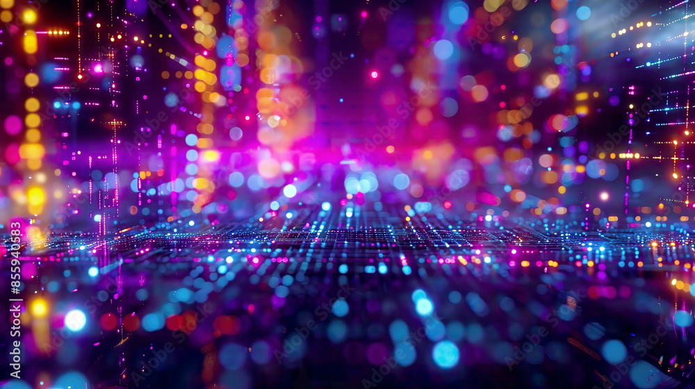 Naklejka premium Blockchain data flow glowing effects vibrant colors 