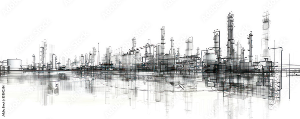 A city skyline with a large industrial area. The buildings are tall and the city is surrounded by water. The image has a sense of industrialization and urbanization A city skyline with a large industrial area. The buildings are tall and the city is surrounded by water. The image has a sense of industrialization and urbanization
